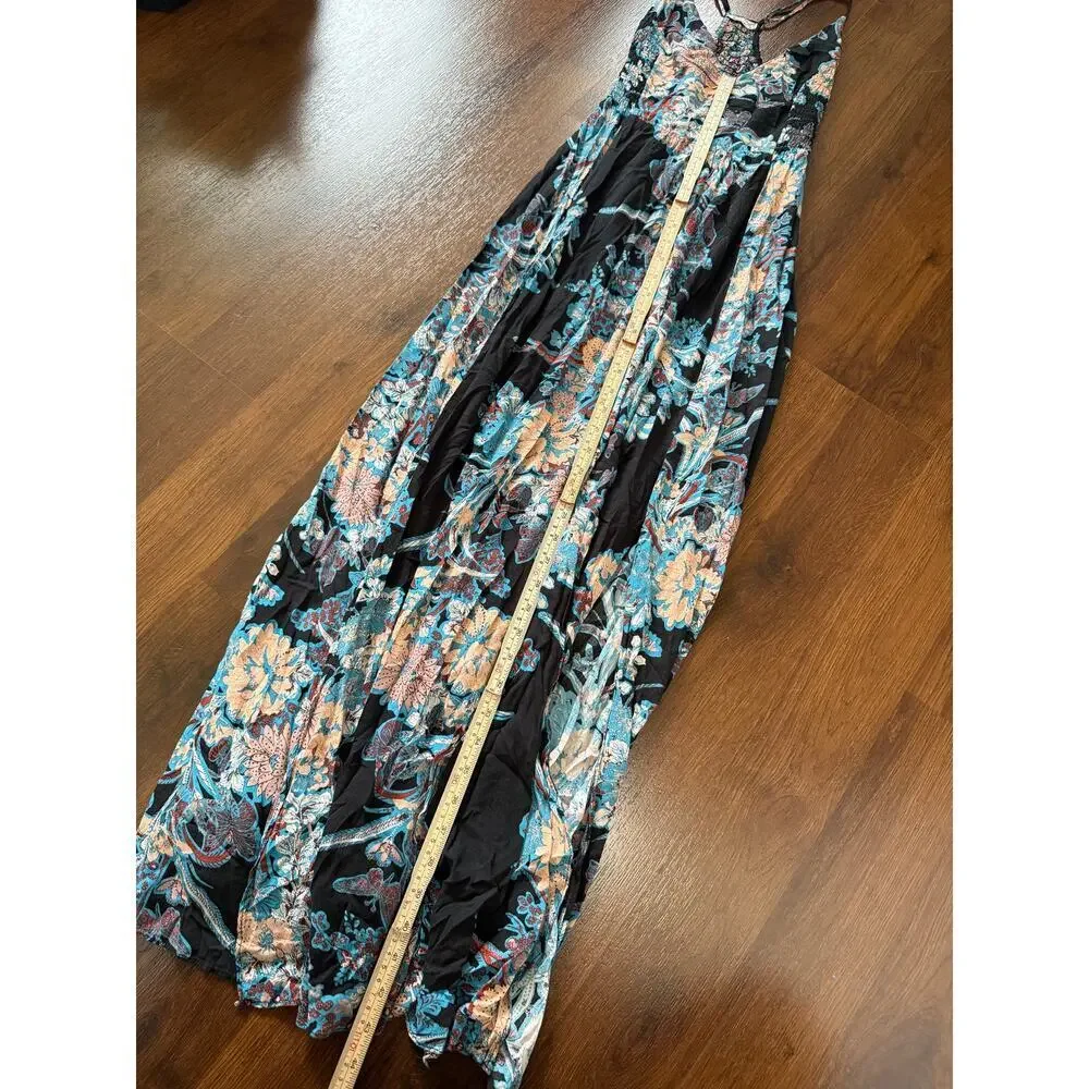 Free People Through The Vine Maxi Dress Carbon Black Floral Sz XS Boho Garden